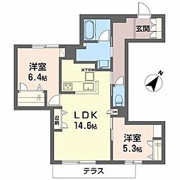 シャーメゾンポポ 1階2LDKの間取り