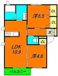 シャーメゾン稔 2LDKの間取図画像