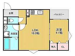 (仮称)La-Crea吹田市昭和町A棟 1LDKの間取図画像