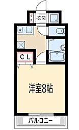 エクセレント上新12 6階1Kの間取り