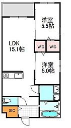 エリタージュ上新庄 2LDKの間取図画像
