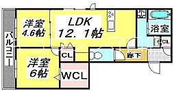 TORISIA大日 2LDKの間取図画像