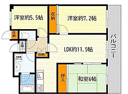 コムズ21豊中 3LDKの間取図画像