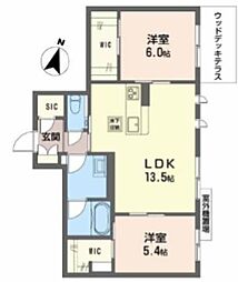 BellWood箕面如意谷 2LDKの間取図画像