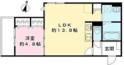 源ハイツ 2階1LDKの間取り