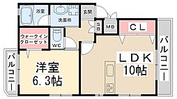 エスパシオ尼崎 1LDKの間取図画像