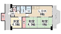 グリーンハイツ向陽3号棟 3LDKの間取図画像