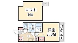 プライムコート川西 1Kの間取図画像