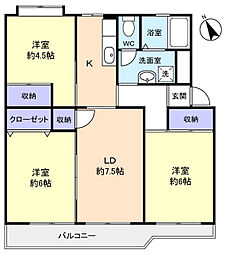 花見川ライオンズプラザ6号棟 3LDKの間取図画像