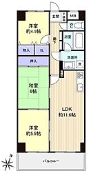 ライオンズマンション船橋飯山満台一番館 3LDKの間取図画像