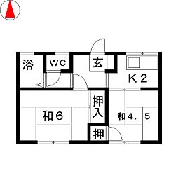 グリーンピア森栄 205 1階2Kの間取り