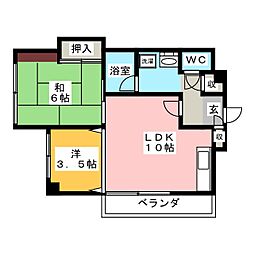 アーバンコート佐藤 2階2LDKの間取り