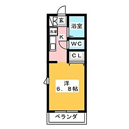 犬目学生マンション 1階ワンルームの間取り