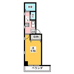 スカイビル八王子 5階1Kの間取り