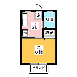 サニーハウスナムラ 1Kの間取図画像