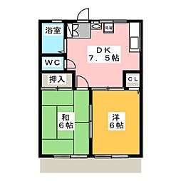 サニーサイドテラス 2DKの間取図画像