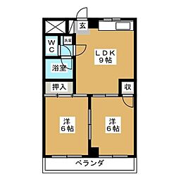 北八マンション 2LDKの間取図画像