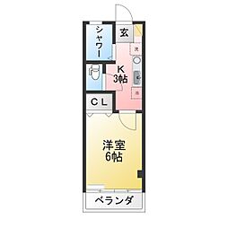 共栄ハイツ 1Kの間取図画像