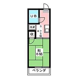 ハレーハイツ 1Kの間取図画像