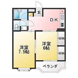 中澤マンション 2DKの間取図画像