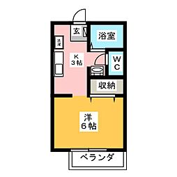 ガーデンコートB ワンルームの間取図画像