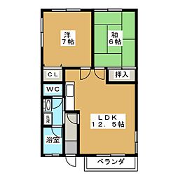 ベルメゾン奥住B棟 2LDKの間取図画像