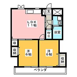 木下マンション 3階2LDKの間取り