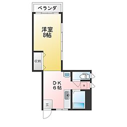 千人町スカイマンション 1DKの間取図画像