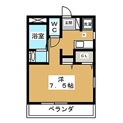 サンハイム 2階ワンルームの間取り