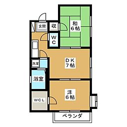 フレグランス高松 2階2DKの間取り