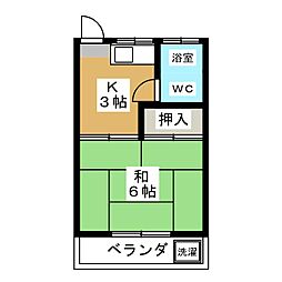 第一落合荘 1Kの間取図画像