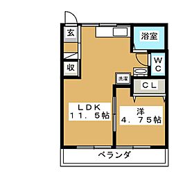 コーポ牧原 1LDKの間取図画像