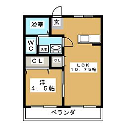 高橋コーポ 1LDKの間取図画像