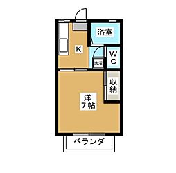 サンライズ土方A 1Kの間取図画像