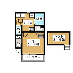 セレ砂川 1Kの間取図画像