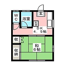 岩荘Ｄ棟ハイクオリティ 1階1Kの間取り