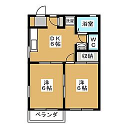 プルメリアガーデンＤ棟 1階2DKの間取り