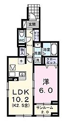 エール　アン 1階1LDKの間取り