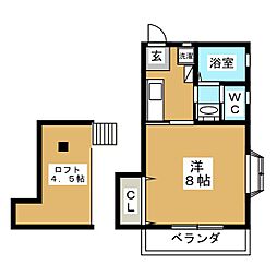 ボヌール西国立 2階1Kの間取り