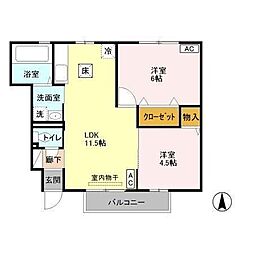 ルージュコート 1階2LDKの間取り