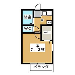 ローズパレット 2階1Kの間取り