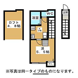 グリーンリーフ国立 2階1Kの間取り