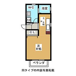 フェリーチェ万願寺 2階ワンルームの間取り