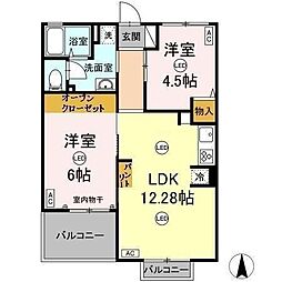 グランディール山中 2階2LDKの間取り
