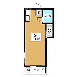 第二三菱荘 ワンルームの間取図画像
