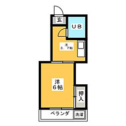 第二三菱荘 1Kの間取図画像