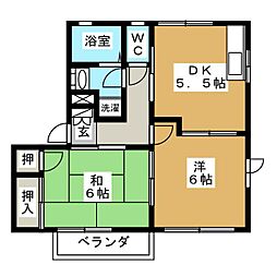 ノースドミール 2階2DKの間取り