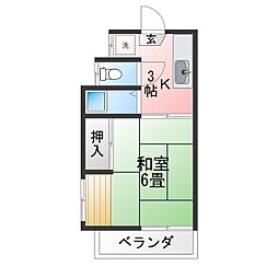 泉荘 1Kの間取図画像