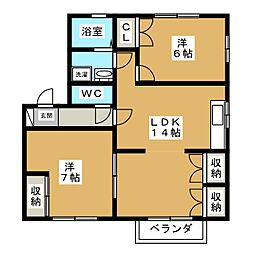 エクセラン調布 2LDKの間取図画像