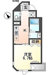 ラヴァリエ 2階1Kの間取り